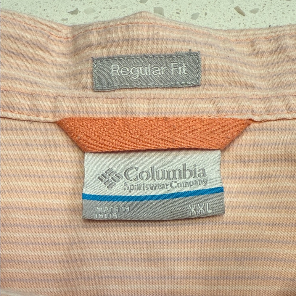 Columbia Pink Stripe Button Down Shirt Mens XXL Short Sleeve Cotton Stretch XXL - Picture 2 of 9